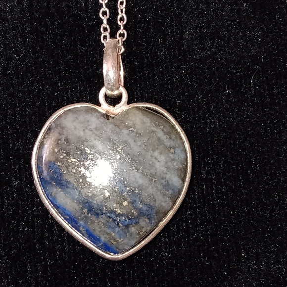 Gemstone~Lapis Blue Gray Heart Silver Necklace NWOT - Picture 8 of 13